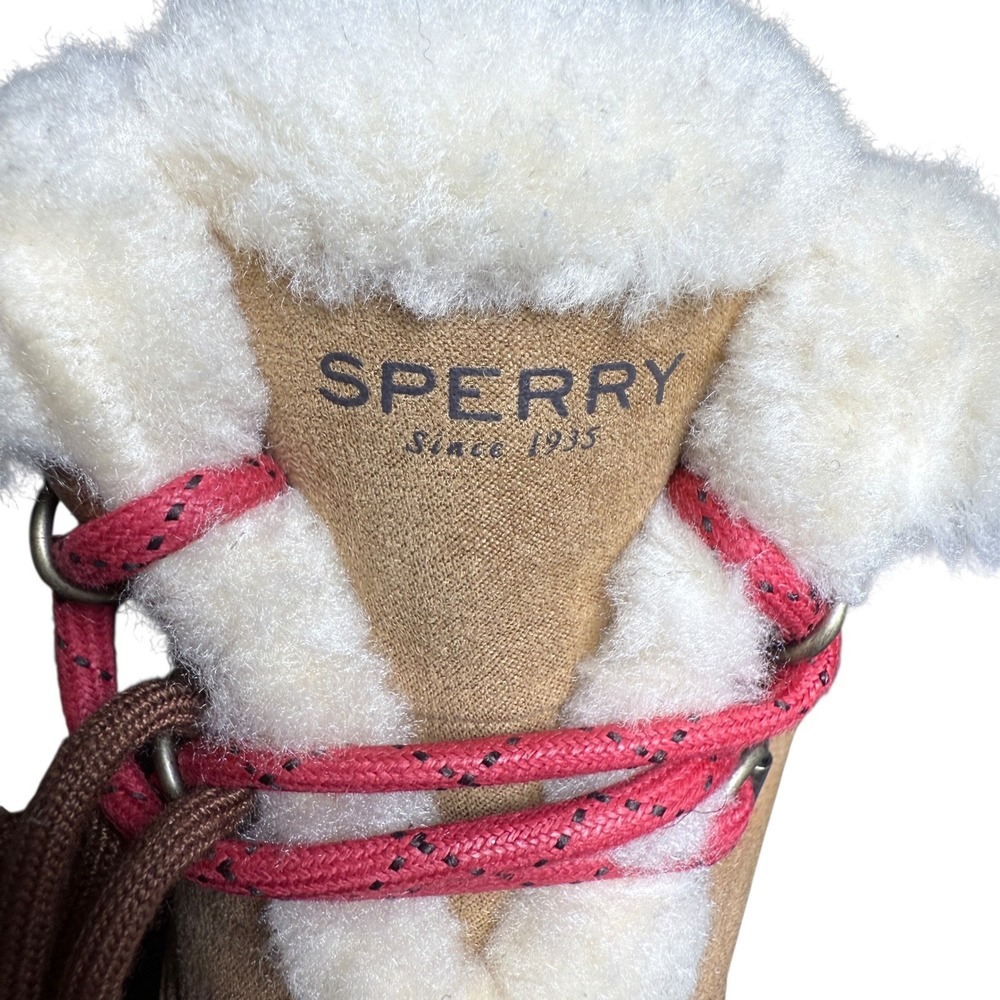 NEW Sperry Kids Sider Duck Boots Winter Fur Lined Red Laces Brown Tan Size 10M - Picture 2 of 10